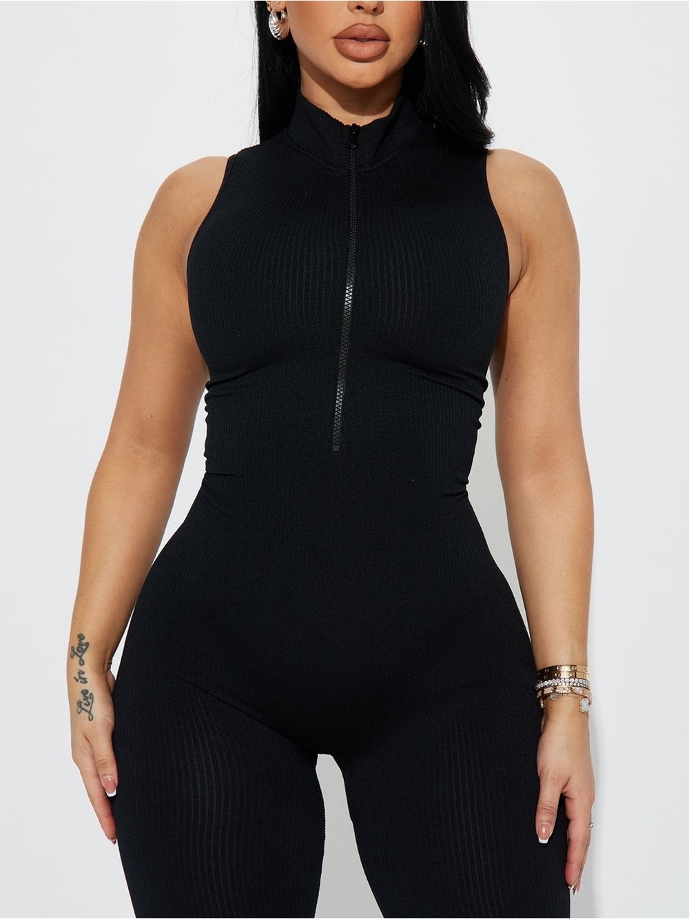 NWT Fashion Nova Johanna Seamless Jumpsuit Black Size Large - Picture 3 of 10
